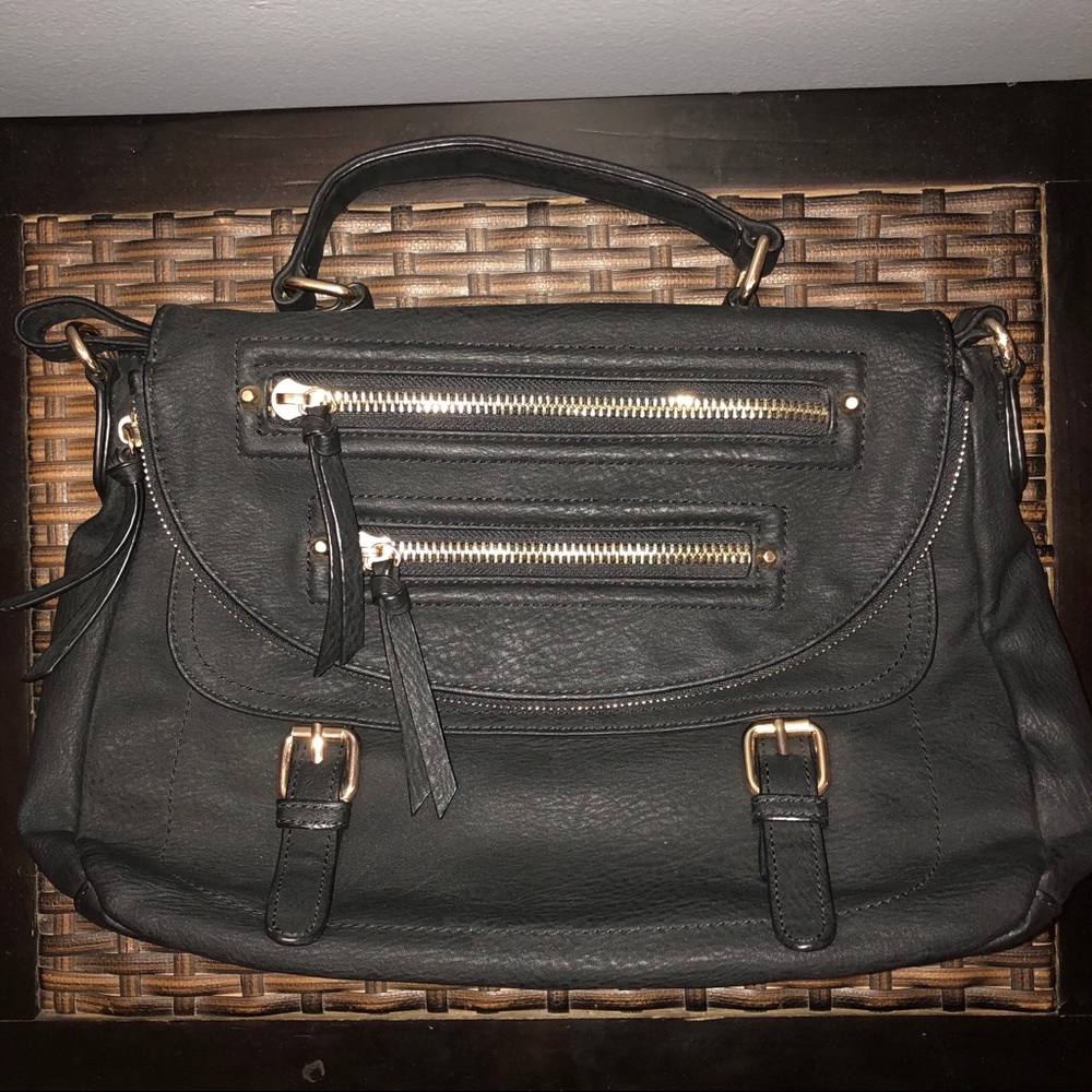 Black Crossbody Bag Purse w. Gold Zippers